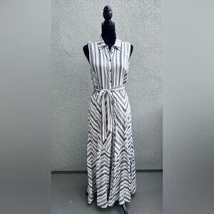 Anthropologie Maeve Coastal Stripe Maxi Shirt Dress Linen Blend